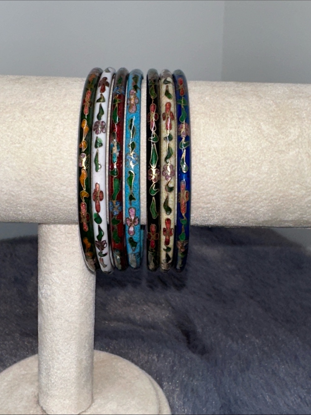 Cloisonné Enamel Floral 7 Bangle Set - Multicolor - Picture 2 of 2